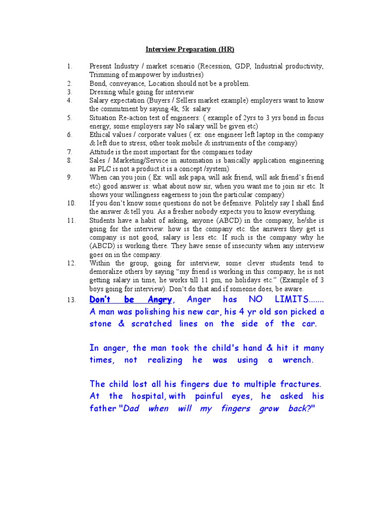 HR Training Before Going To Interview | PDF | Social Science | Self ...