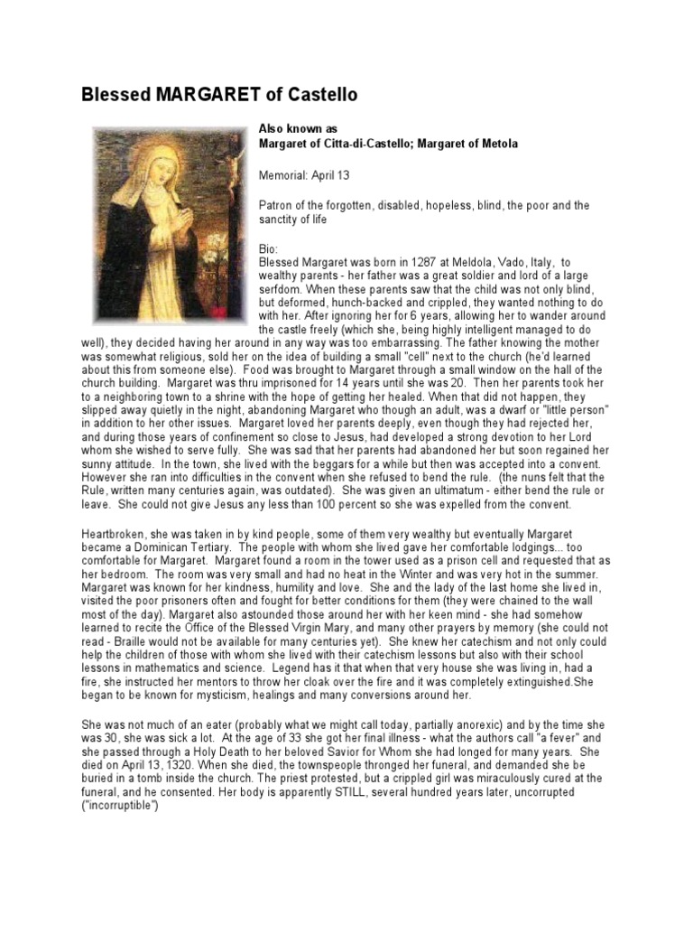 Blessed MARGARET of Castello PDF Religious Behaviour And Experience