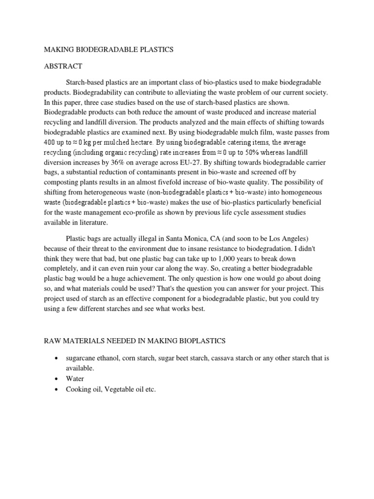 Making Biodegradable Plastics PDF Plastic Waste Management