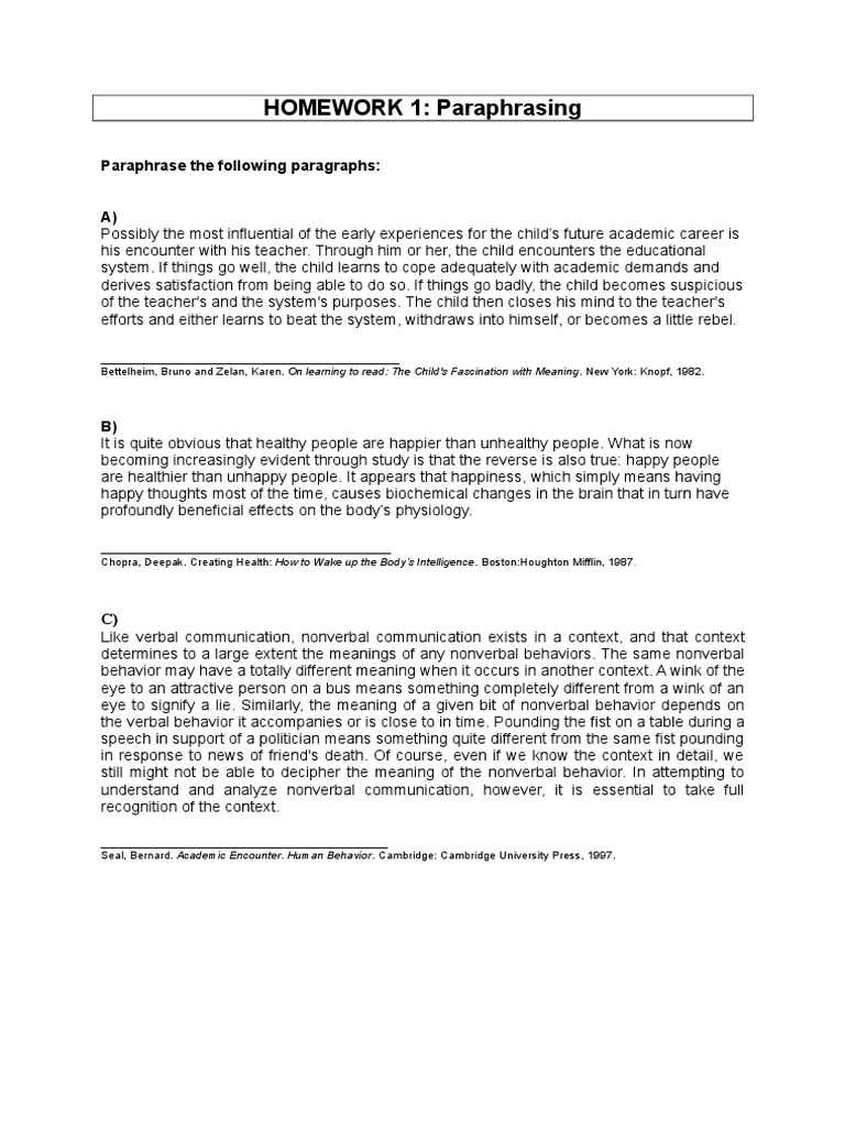 Good Examples of Paraphrasing