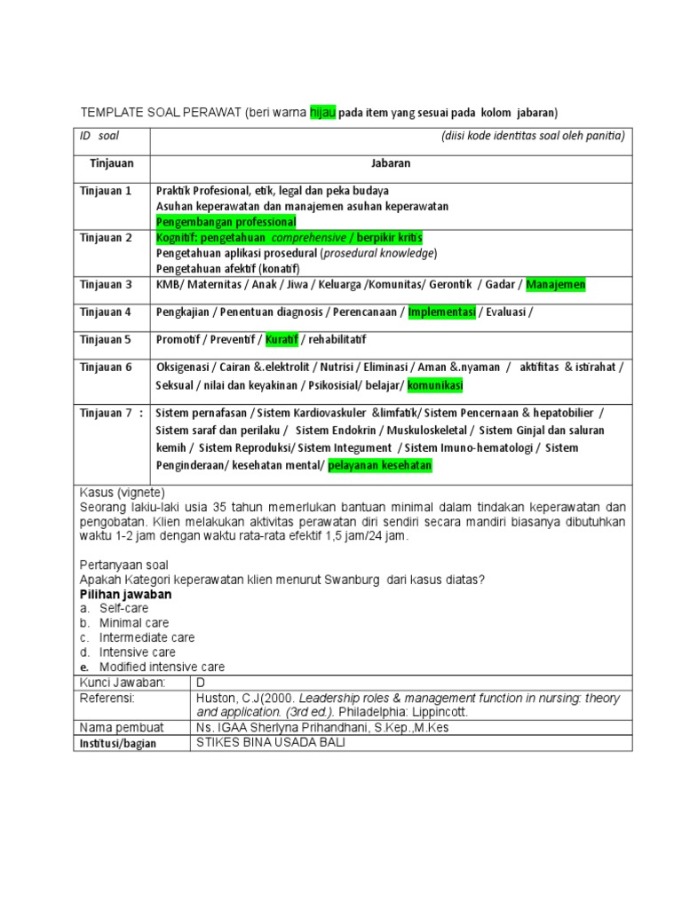 Template Soal Perawat Manajemen Mei 10