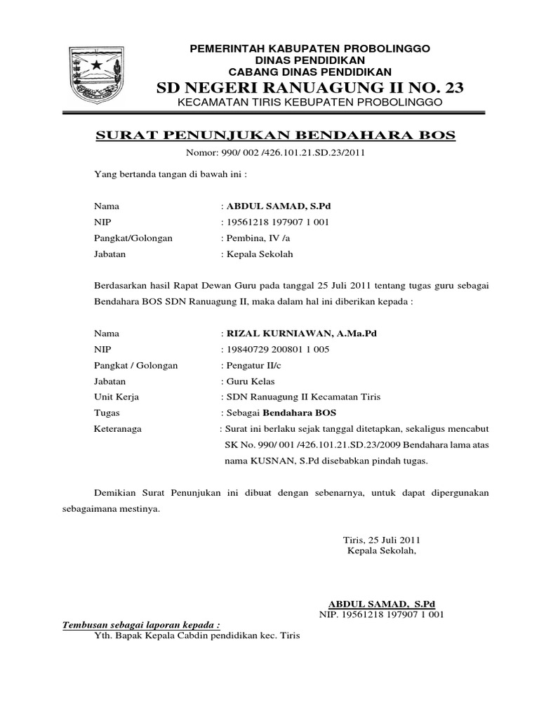 297292949 Contoh Surat Penunjukan Bendahara Bos Docx