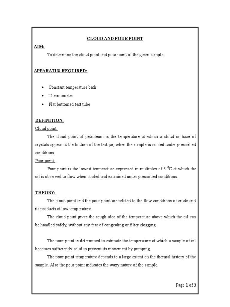 Cloud and Pour Point PDF Meteorology Thermodynamic Properties