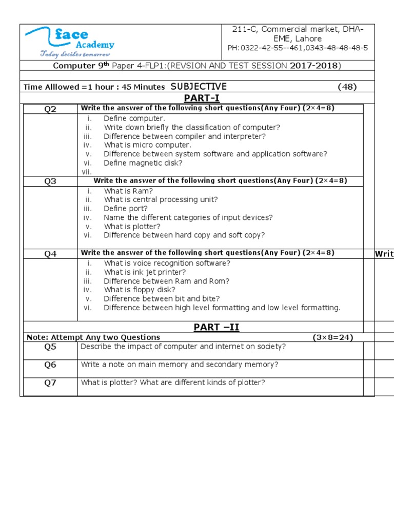 Computer Paper 4 Flp1 Class 9 | PDF