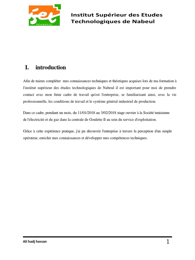 Rapport de Stage Steg Goulette 2  Turbine à gaz  Moteurs