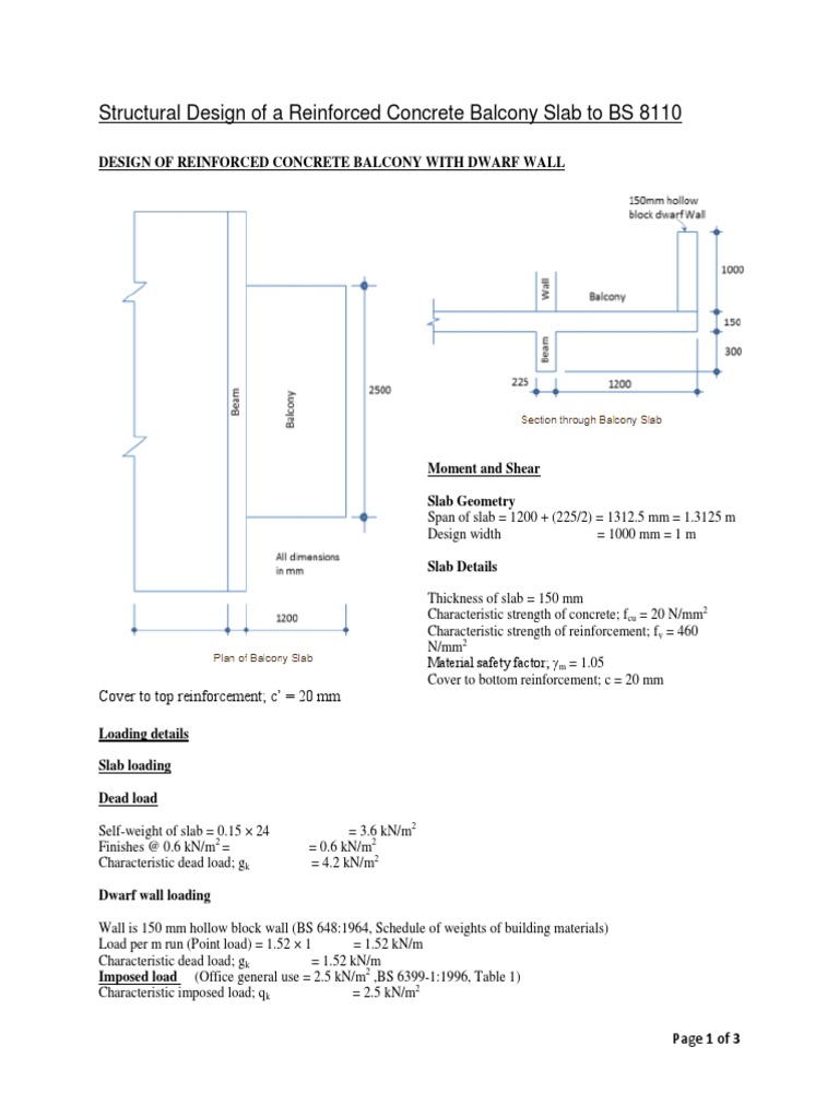 Structural Design of A Reinforced Concrete Balcony Slab To BS 8110 PDF PDF Structural Load