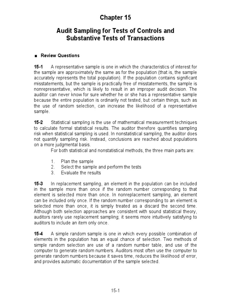 Solution Manual Auditing And Assurance Services 13e By Arens Chapter 15 Sampling Statistics Science Mathematics
