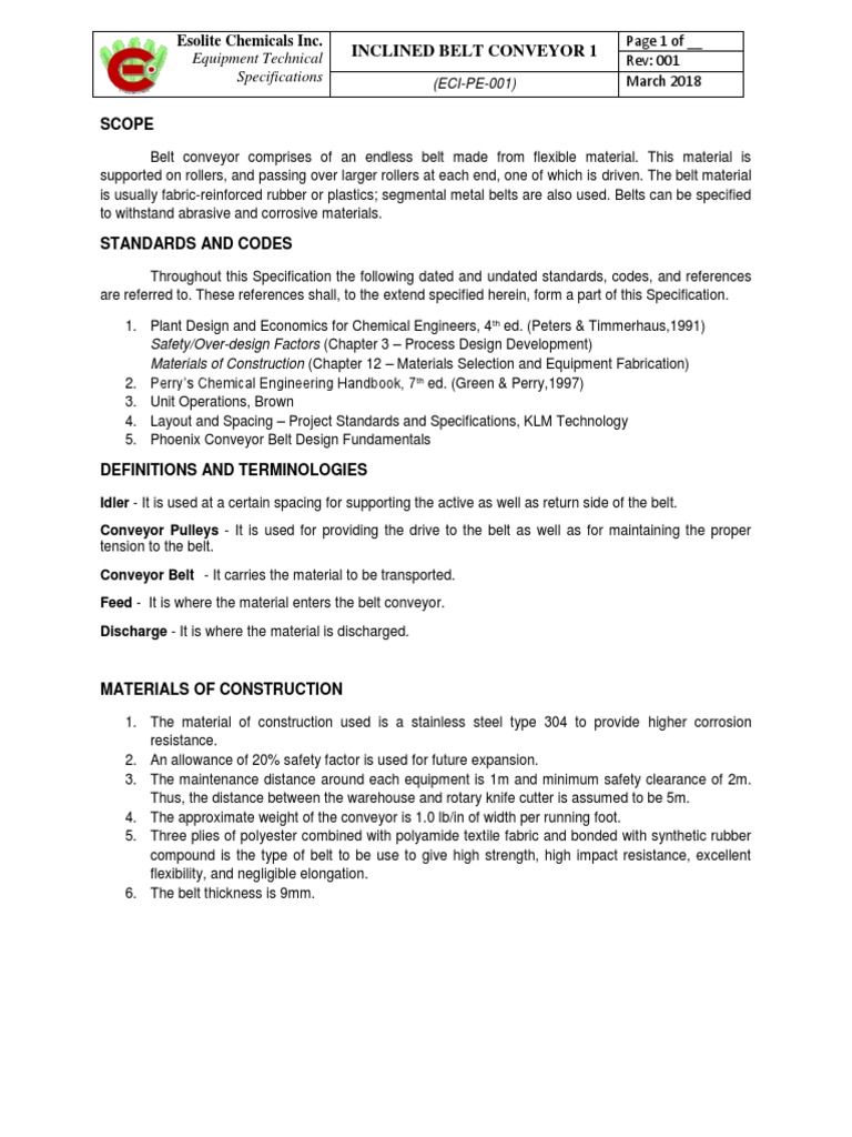 Specs - Belt Conveyor 1 Project | PDF | Belt (Mechanical ...