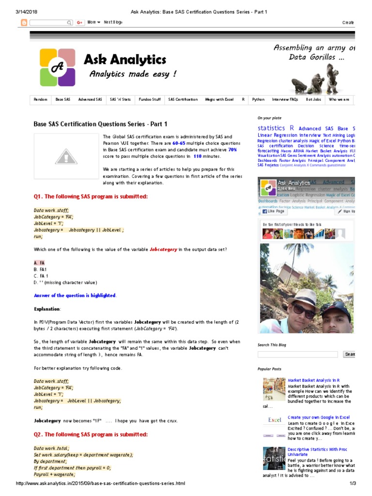 Base SAS Certification Questions Series - Part 1 | PDF | Sas (Software