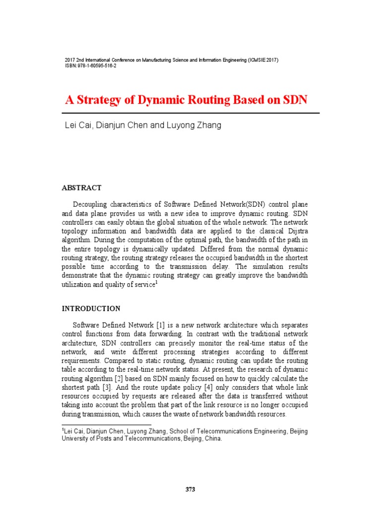 A Strategy of Dynamic Routing Based On SDN | PDF | Routing | Network ...
