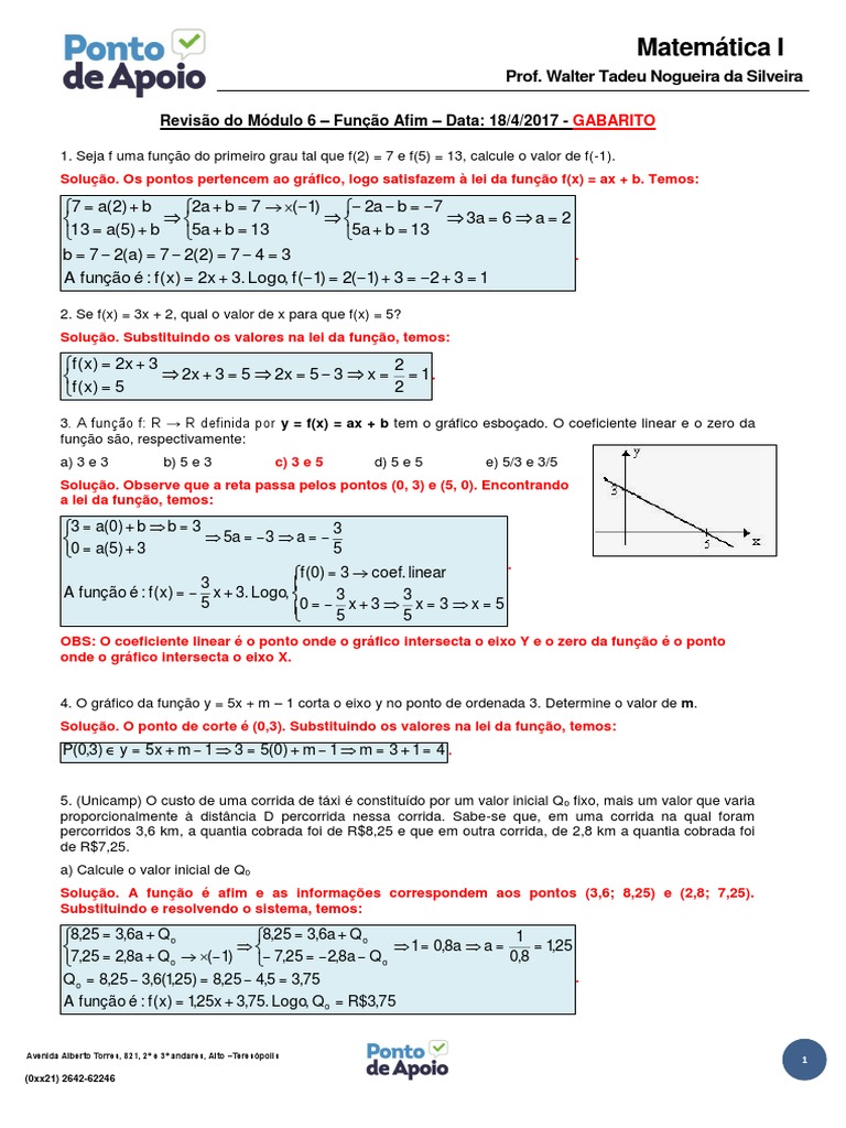 Exercícios Resolvidos de Função Afim | PDF | Poluição do ar | Função ...