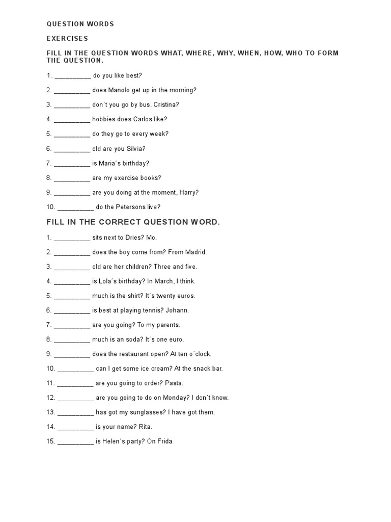 Question Words Exercises Worksheet | PDF | Business