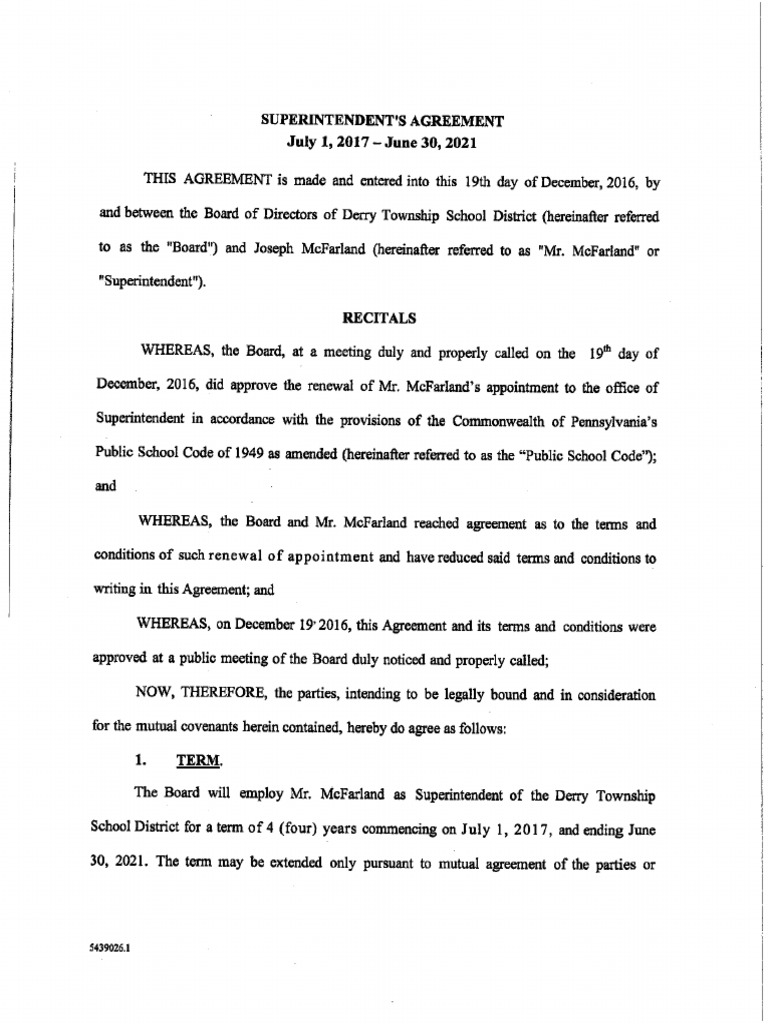 Derry Township School District Superintendent Contract PDF