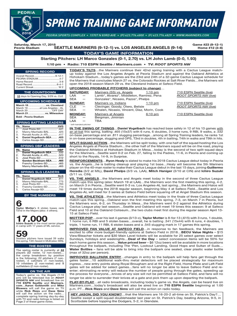 03.17.18 ST Game Notes (Vs. LAA) | PDF | Major League Baseball ...