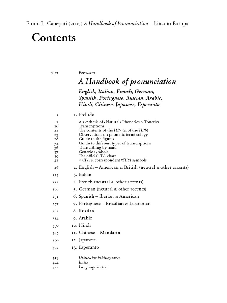 Canepari A Handbook Of Pronunciation Vowel Phonetics