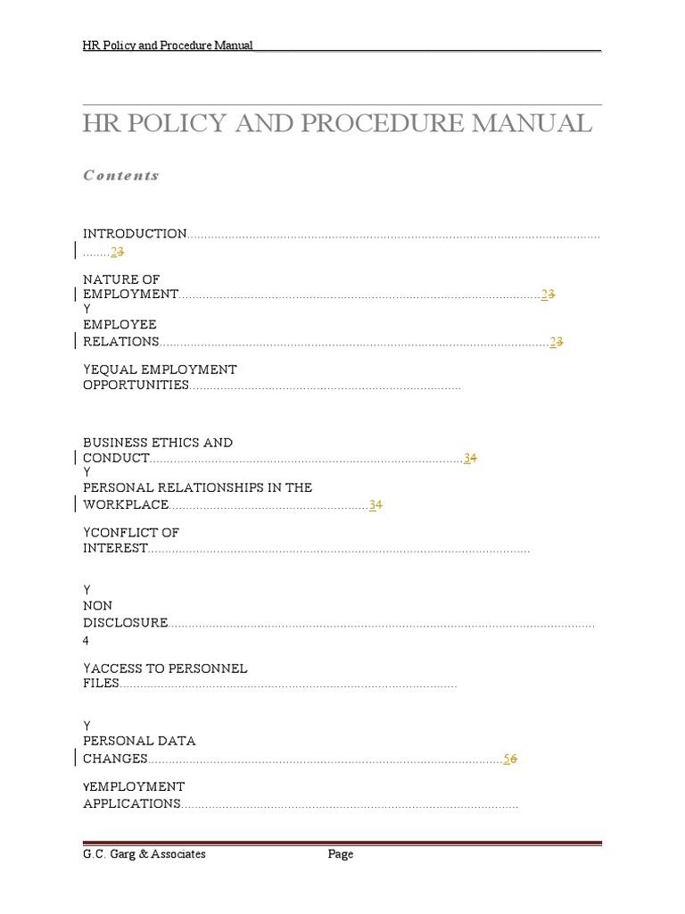 HR Policy and Procedure Manual PDF Employment