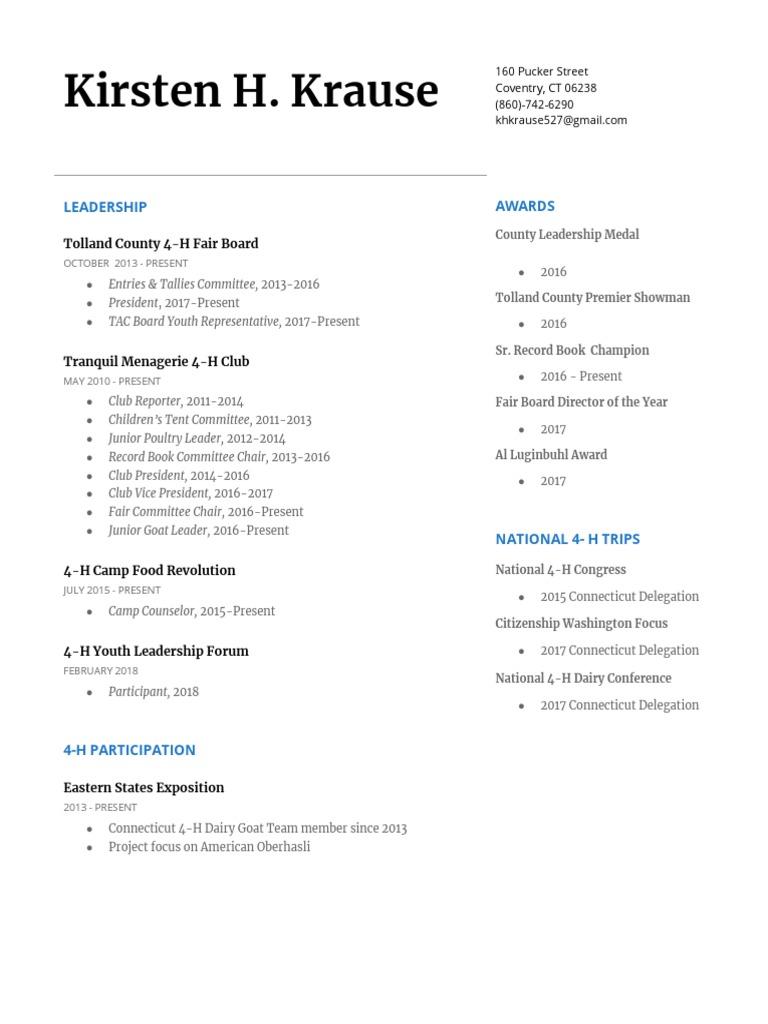 4-h Resume 1 | PDF | Learning Programs | Child Related Organizations