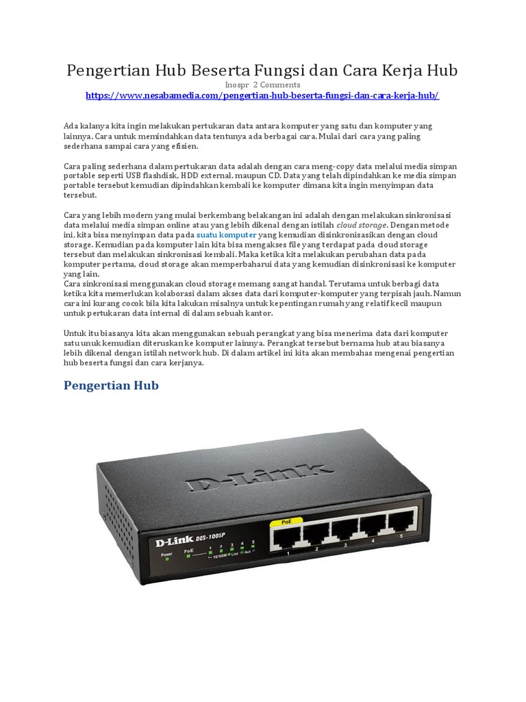 Pengertian Hub Beserta Fungsi Dan Cara Kerja Hub | PDF