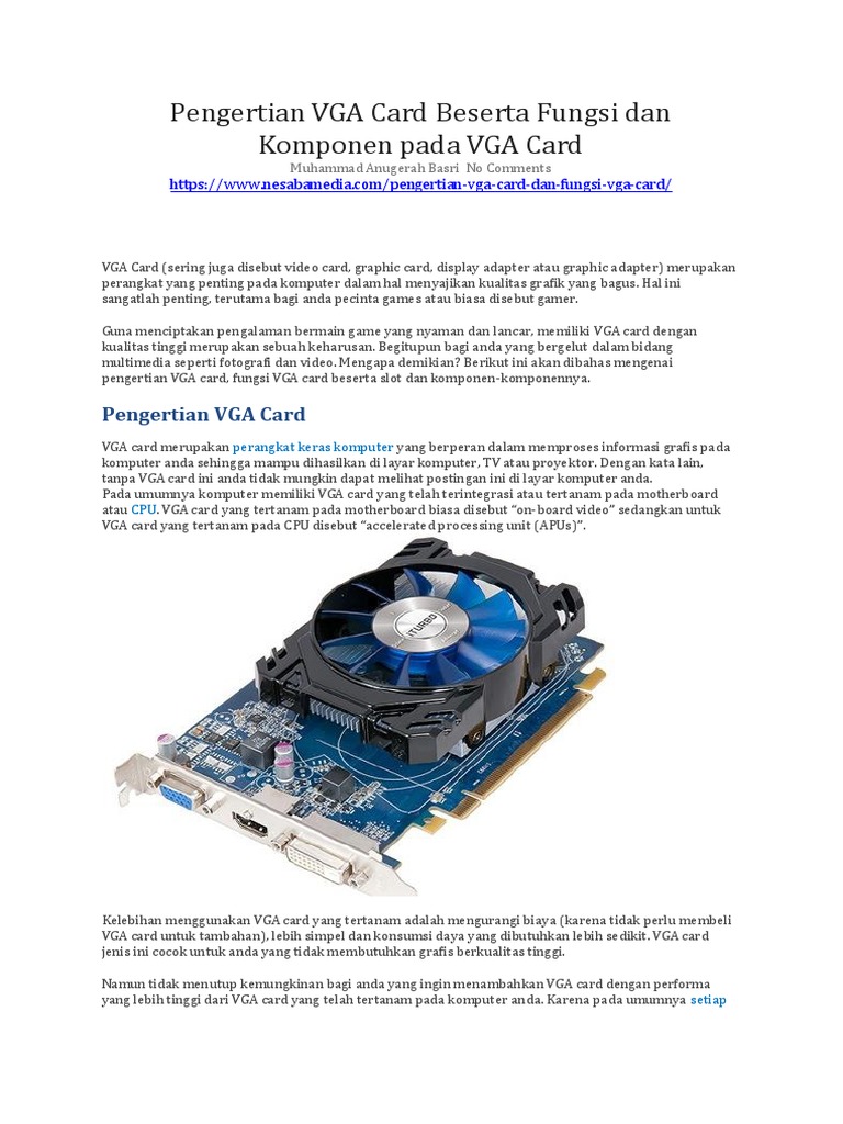 Pengertian VGA Card Beserta Fungsi Dan Komponen Pada VGA Card | PDF