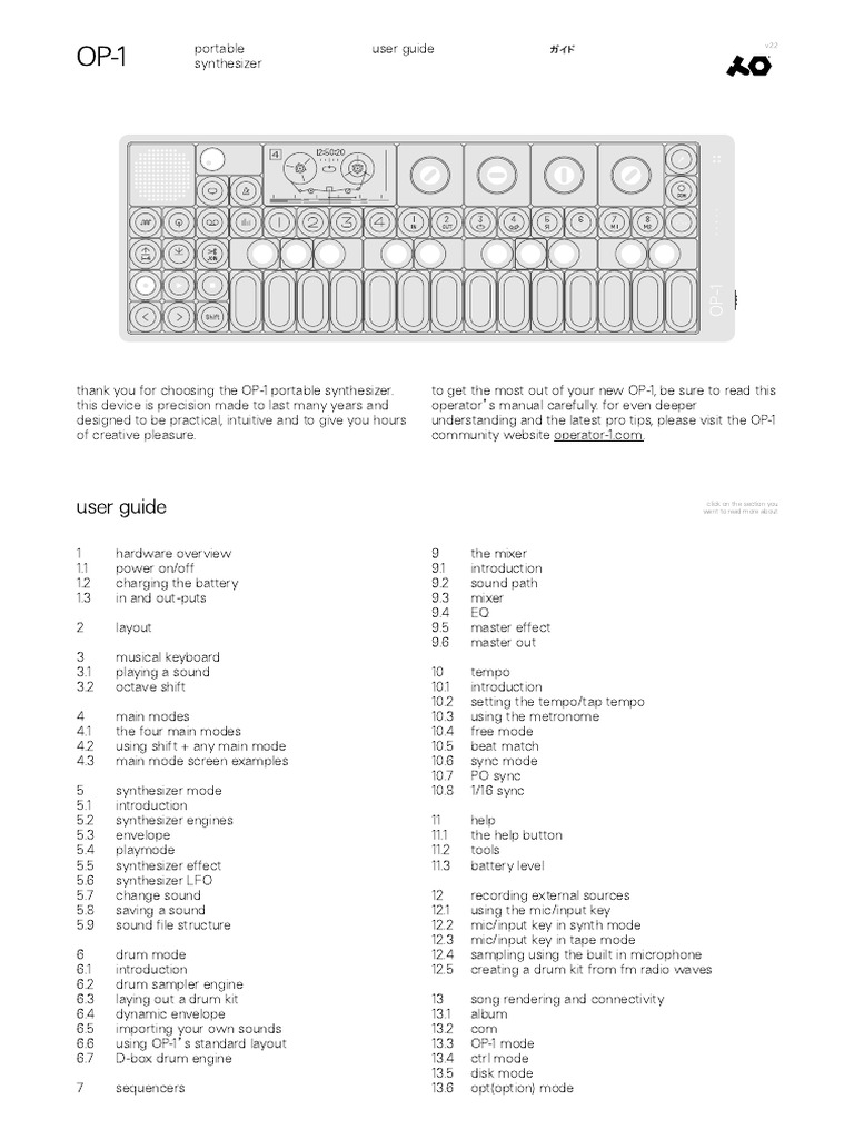Op 1 Manual v2 2 479248 PDF Equalization (Audio) Synthesizer
