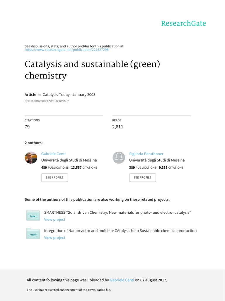 Catalysis and Sustainable Green Chemistry PDF PDF Green Chemistry