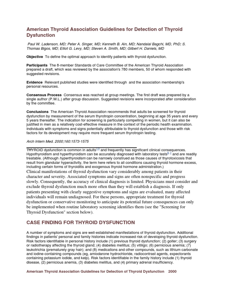 American Thyroid Association Guidelines For Detection of Thyroid