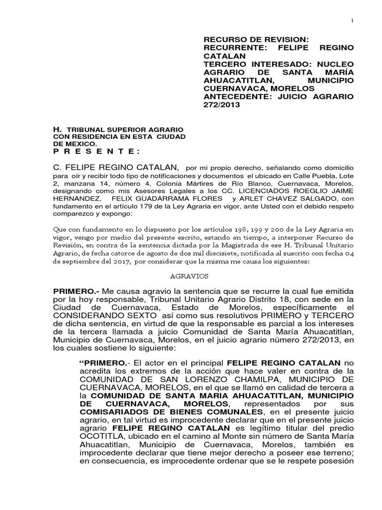 RECURSO DE REVISION ANTE EL TRIBUNAL SUPERIOR AGRARIO Posesión (Ley