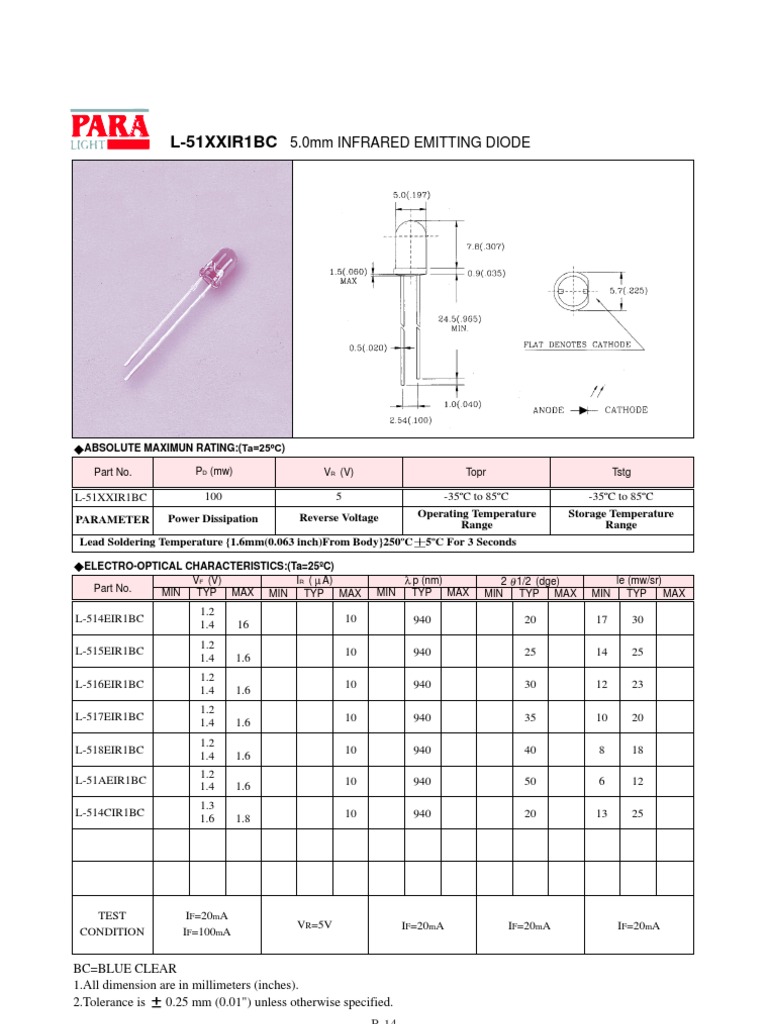 5mm Infrared Emitting Diode Specifications | PDF | Technology ...