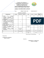 Table of Specification: Hunop, San Isidro, Pamplona, Negros Oriental