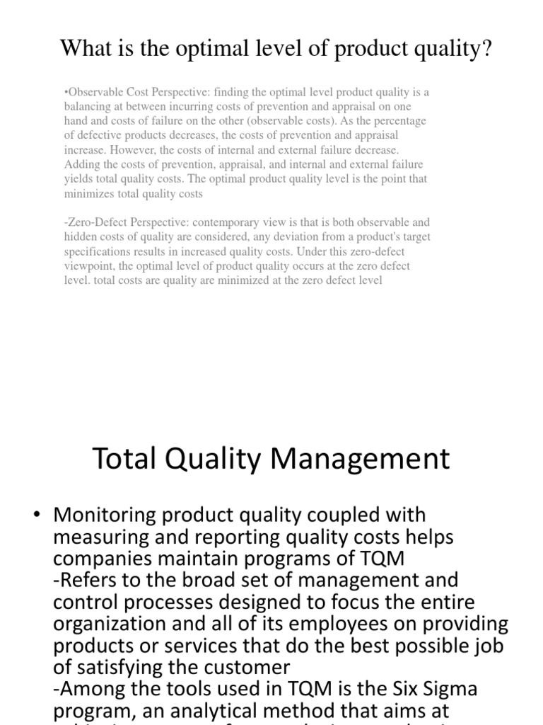 Optimal Product Quality & TQM | PDF | Iso 9000 | Quality (Business)