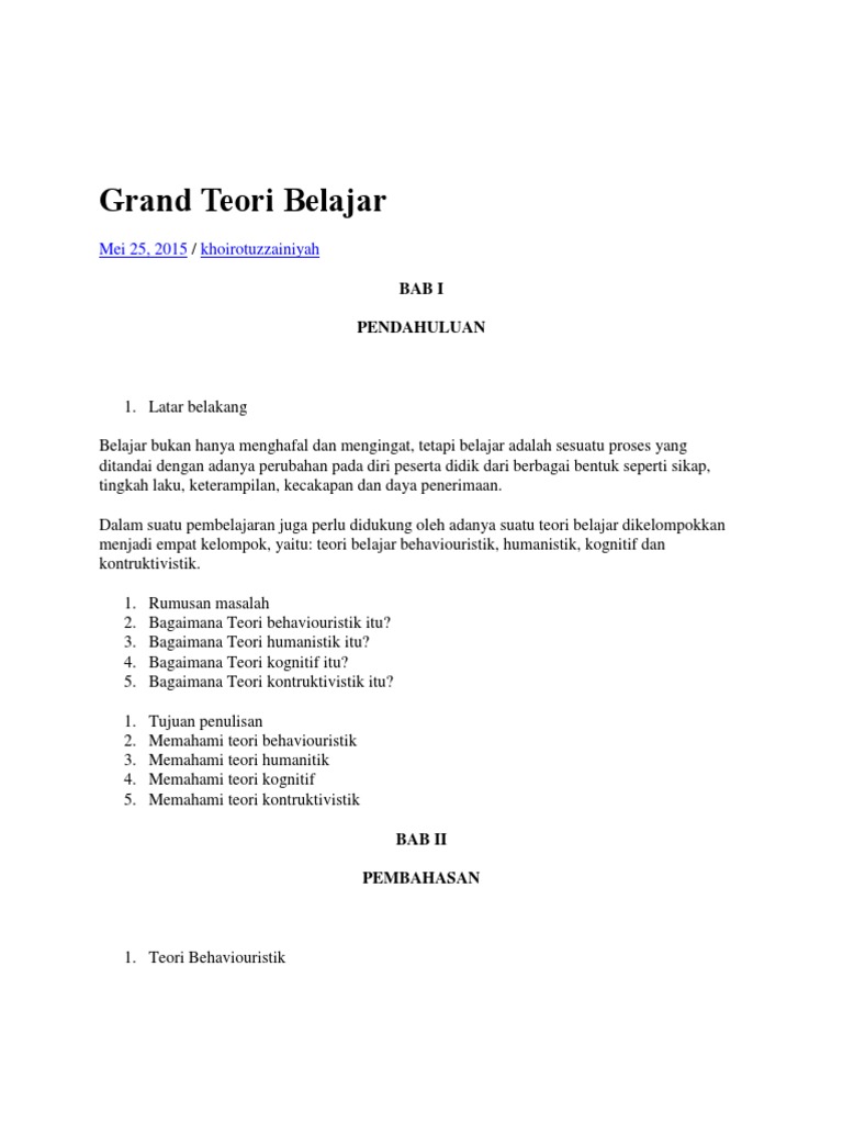 Grand Teori Belajar Matematika
