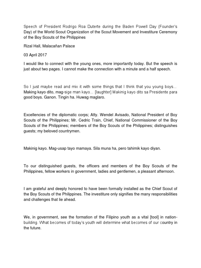 Speech of President Rodrigo Roa Duterte | PDF