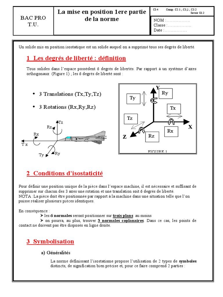 Mise en Position Isostatique Partie 1 PDF Plan (Géométrie — free download