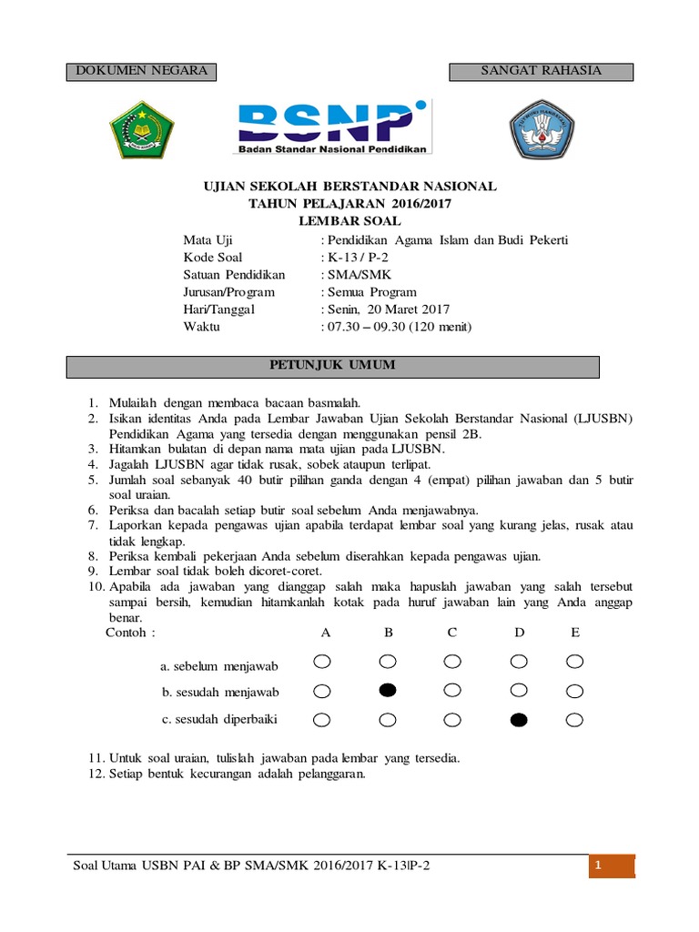 Download Soal Usbn Pai Smk 2017