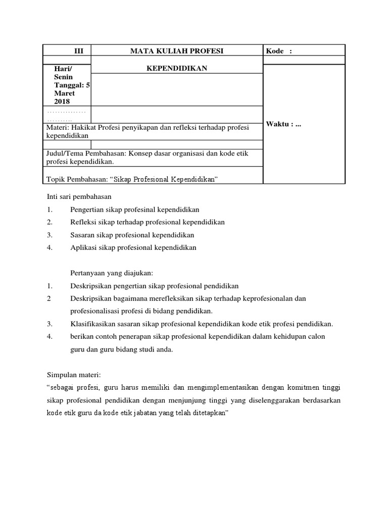 Pertanyaan Tentang Kode Etik Profesi Guru Seputaran Guru