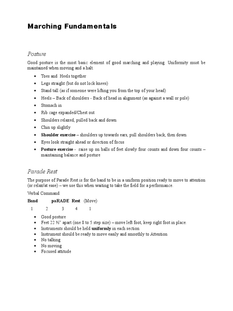 Marching Fundamentals Guidance on Posture, Positions, and Techniques