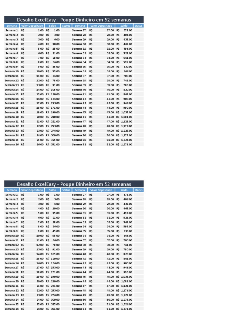 Desafio 52 Semanas Excel Easy PDF
