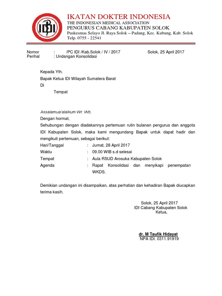 Surat Undangan Konsolidasi Idi