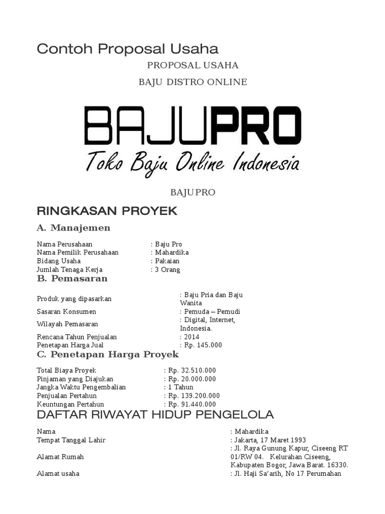 Contoh Proposal Usaha