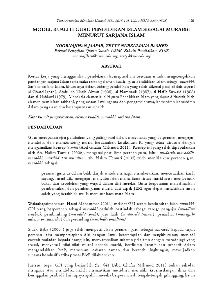 Model Kualiti Guru Pendidikan Islam Sebagai Murabbi Pdf