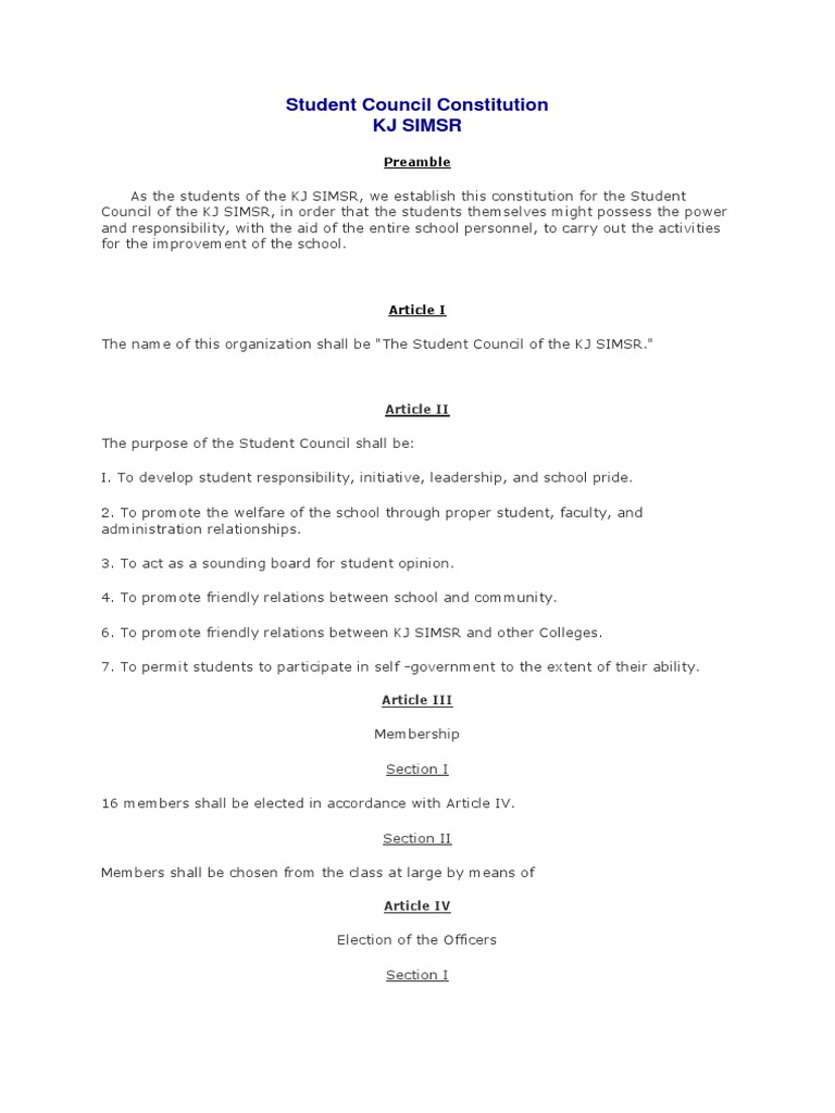 KJ SIMSR Student Council Constitution | PDF | Elections | Voting
