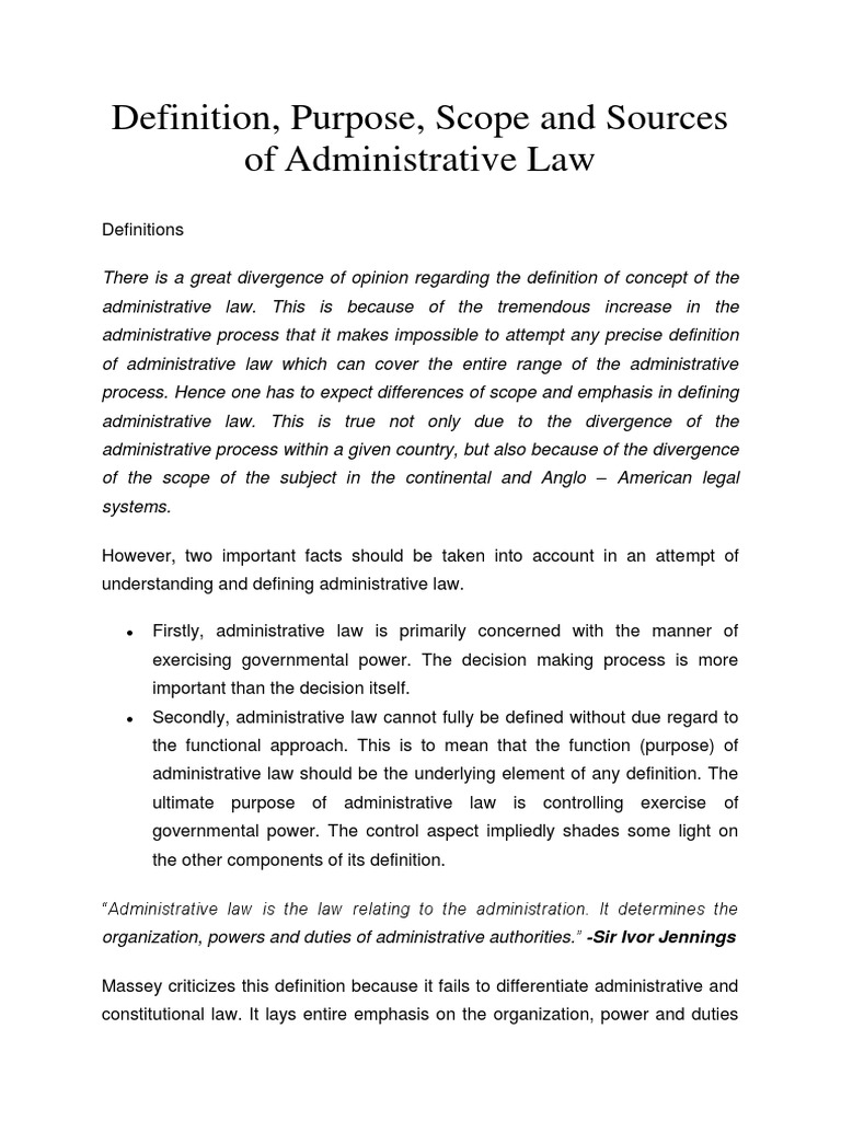 Purpose, Scope and Development of AL Administrative Law Definition
