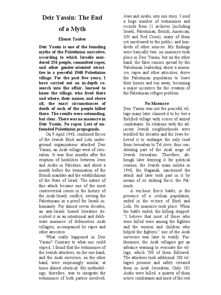 Deir Yassin: Debunking the Massacre Myth | PDF | 1948 Palestinian ...