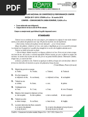 Subiect Comper Comunicare Etapaii 2017 2018 Clasaii Pdf