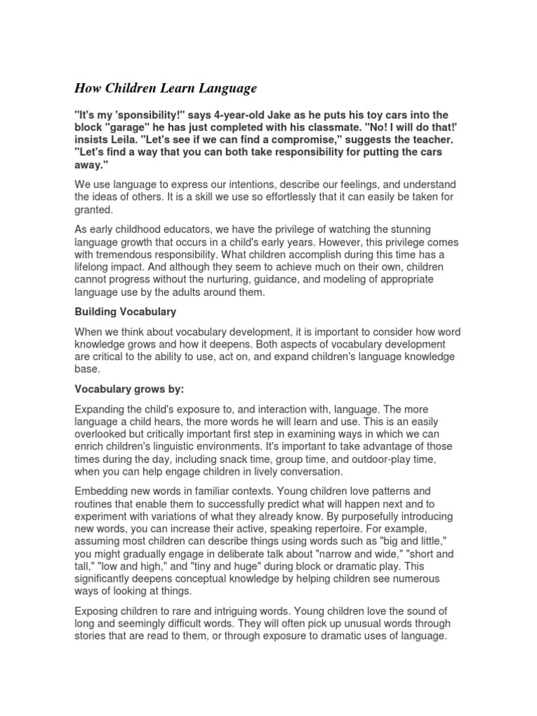 Language Learning in Early Childhood | PDF | Vocabulary | Reading (Process)