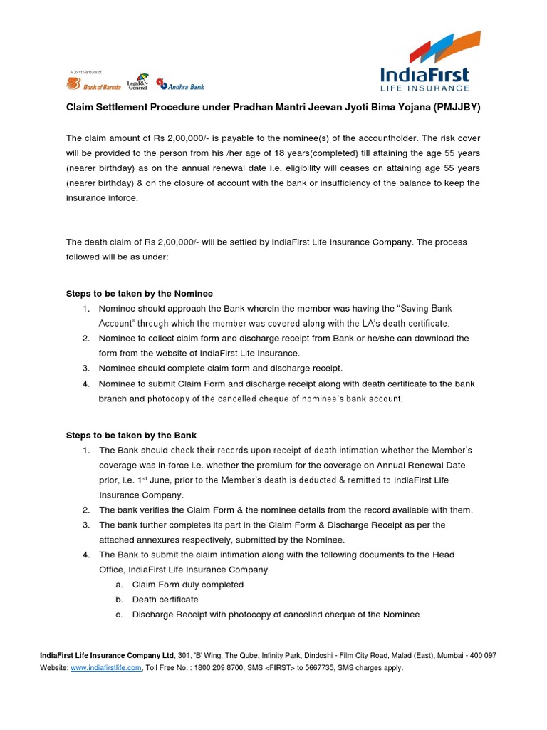 Final Claim Process PMJJBY English | PDF | Cheque | Banking