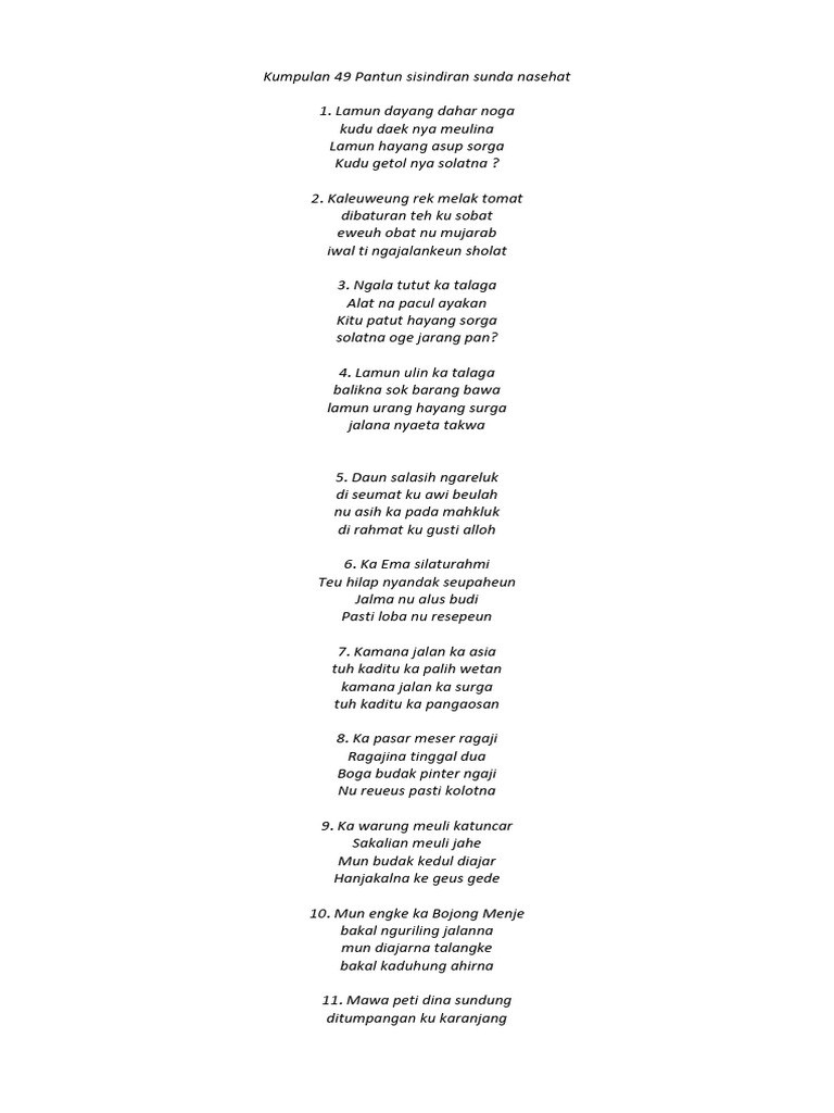 Kumpulan 49 Pantun Sisindiran Sunda Nasehat Pdf