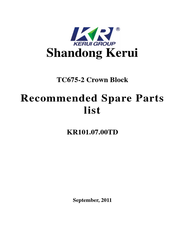 Shandong Kerui: Recommended Spare Parts List | PDF