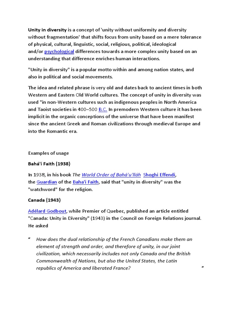 Unity in Diversity: A Cultural Overview | PDF | Religion And Belief ...