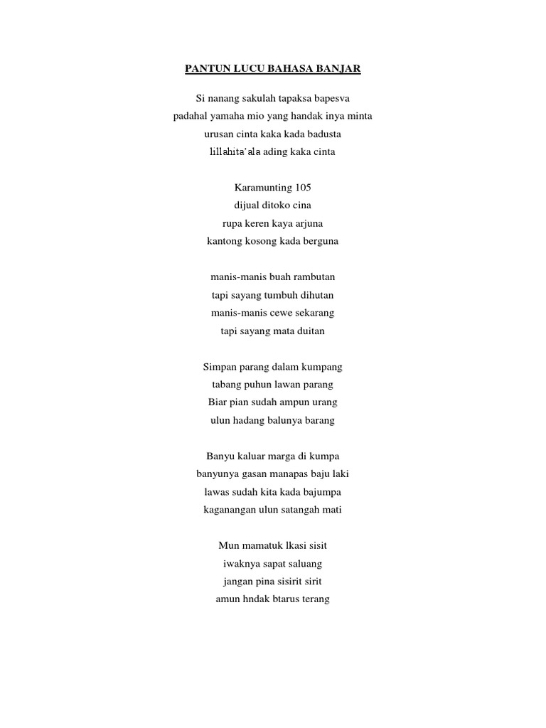 Pantun Lucu Bahasa Banjar